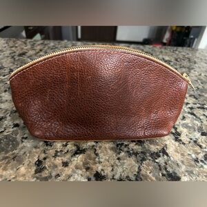 Portland Leather Co All Leather Toiletries / Makeup Bag Travel Kit Brown Leather